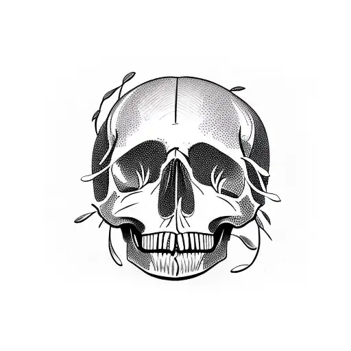 Skull And Cactus In The Style Of One Line Drawing