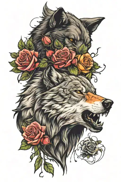 Wolf And Rose And Bear Head