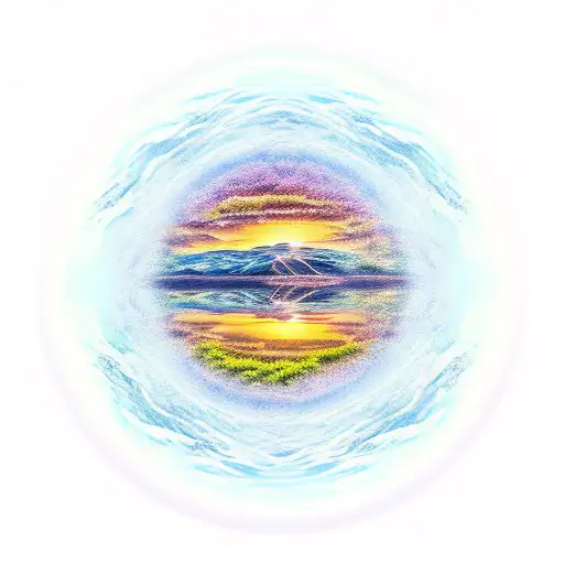 Circle With Nature Sunset Over Lake