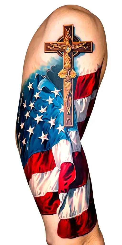 American Flag Sleeve Featuring Cross