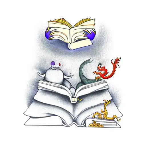 Cow And Dragon Reading A Book Together