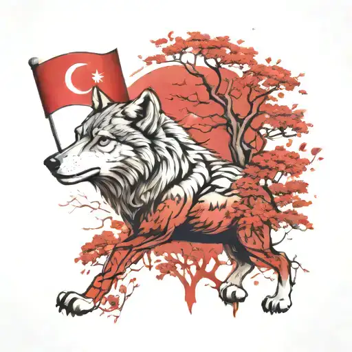 Wolf Turkish Flag Pale Tree
