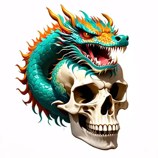 Chinese Dragon Sitting On A Skull