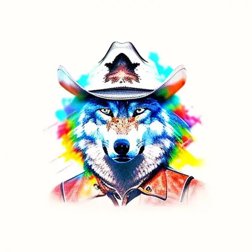 Wolf With Cowboy Hat With A Gun