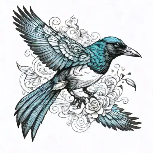 Black Billed Magpie Flying