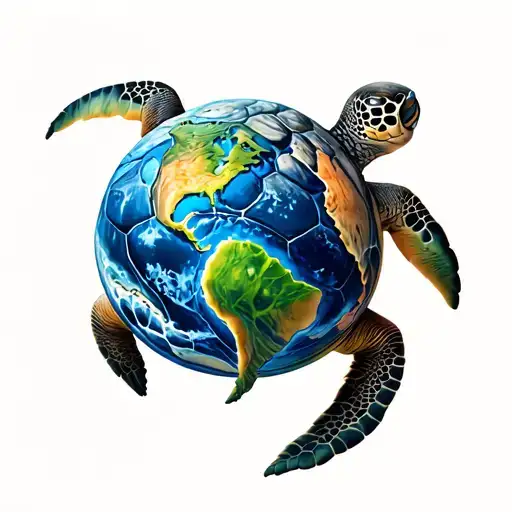 Sea Turtle With The Earth As Its Shell Pattern