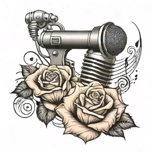 Rose With Microphone And Musical Notes