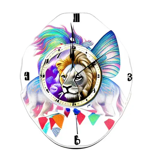 Fairy On Lion With Clock Behinde
