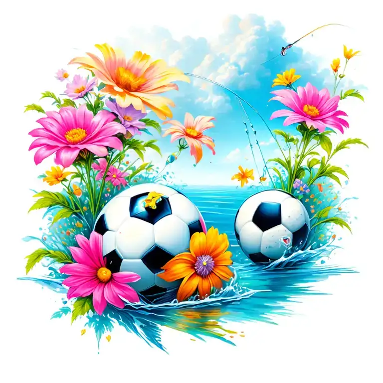 Flowers Soccer Ball Fishing Scene