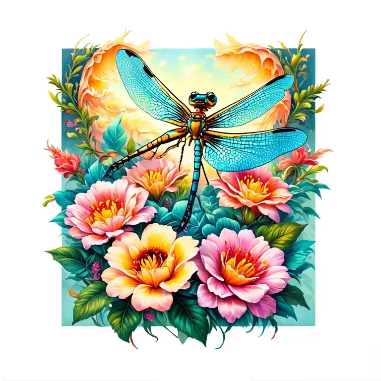 Flowers Intertwinded With Dragon Fly