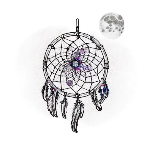 A Dreamcatcher Tattoo With A Sleeping Moon And Stars