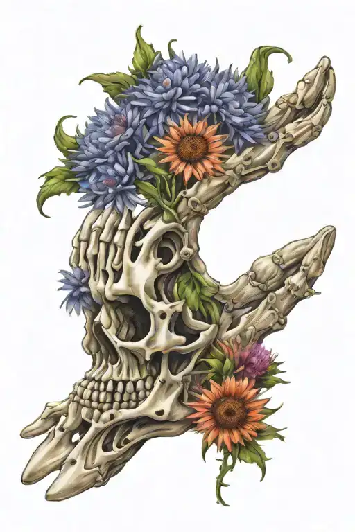 Skeleton Hand From Which Cornflowers Grow Flowers