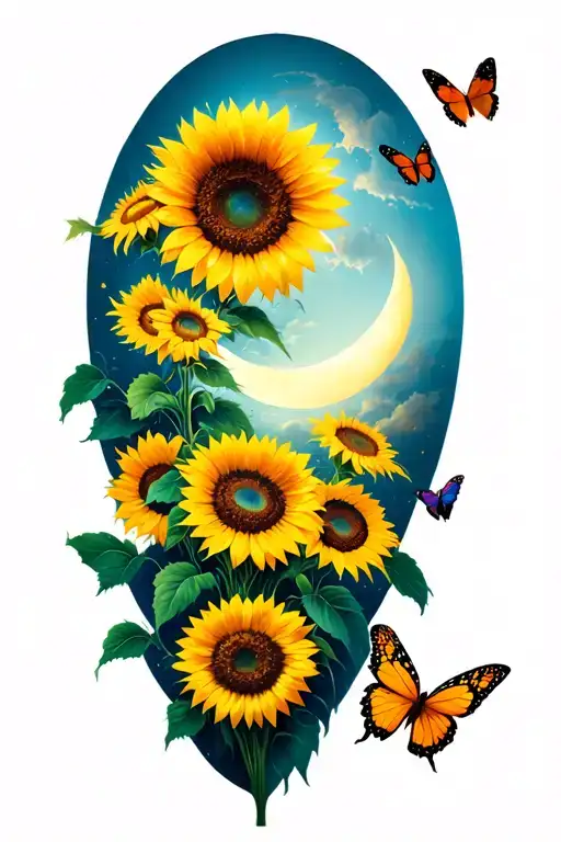Sunflowers Butterflies Moon Surrounded