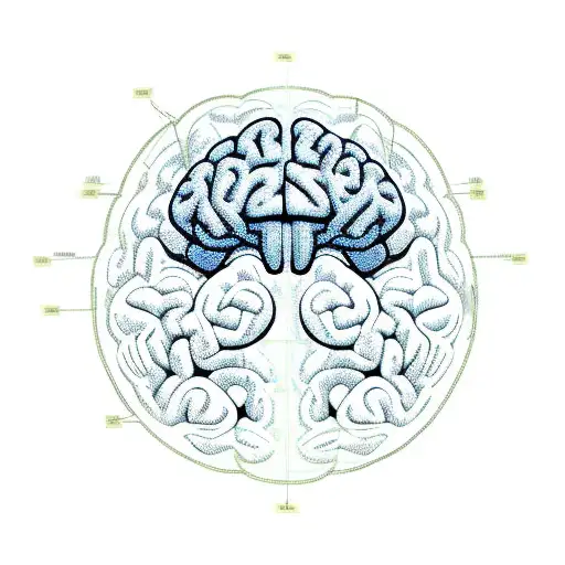 A Sketch Of A Brain With Mountain Ranges And Alien Spaceships Flowing Through It