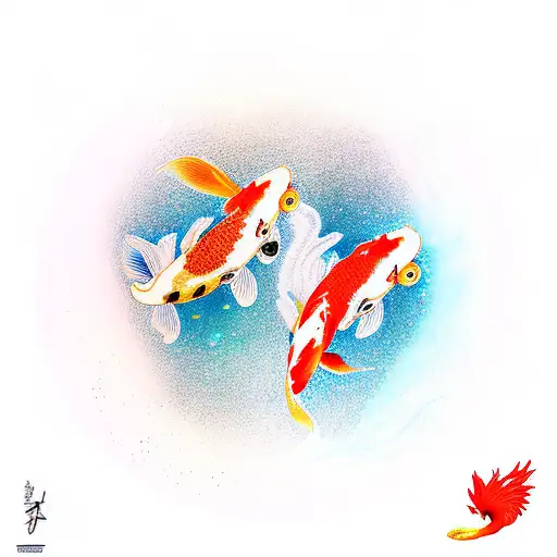 Koi Fish And Phoenix Bird