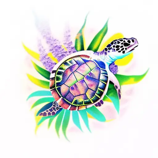 Tropical Plants With A Sea Turtle