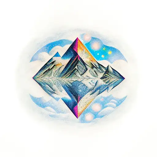 A Mesmerizing Tattoo Of A Mountain Range With Constellations Forming In The Sky Then Space