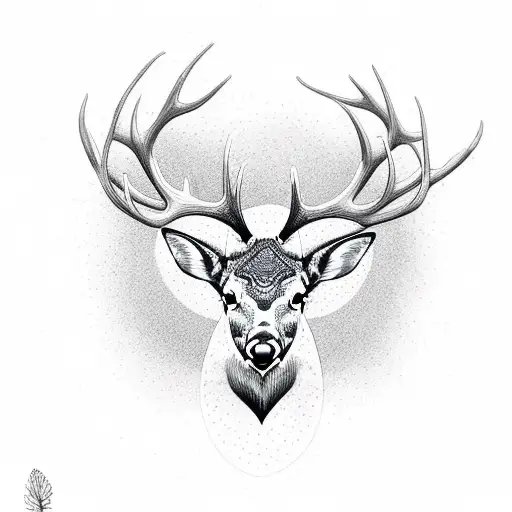 Create A Dotwork Tattoo Of An Elk And A Hummingbird With A Celestial Background
