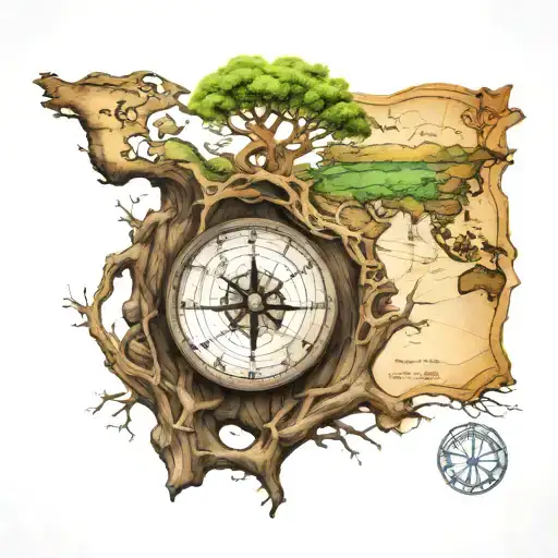 Map With Vegvisir Connected To Tree Of Life Intertwined