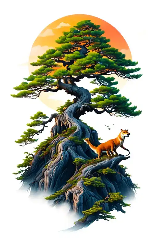 Bonsai Tree Mountain With Wild Animals