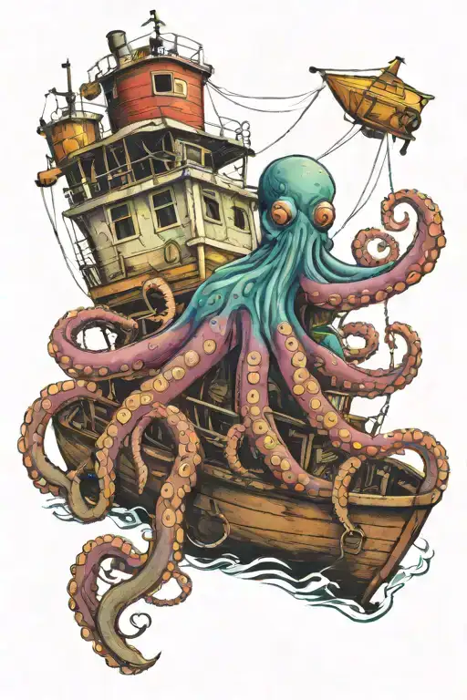 Octopus Wrapped Around Fishing Boat Fishing