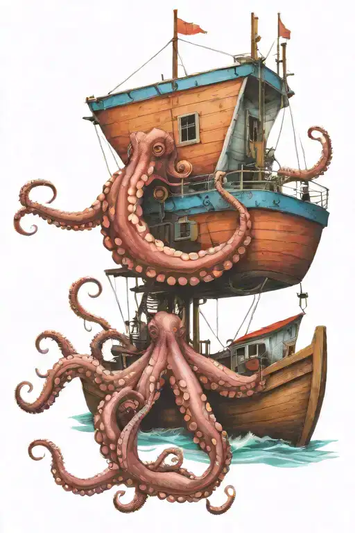 Octopus Wrapped Around Fishing Boat