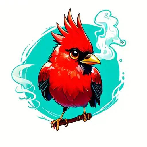 Cartoon Red Bird Smoking Weed