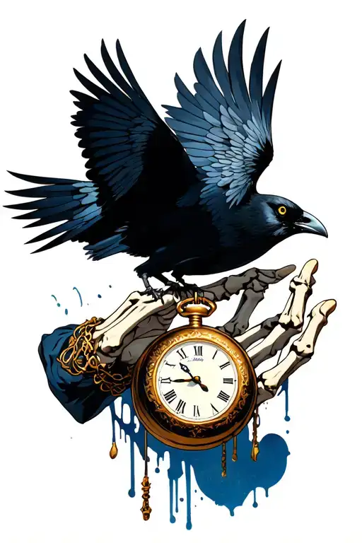 Itachi's Crow Flying And A Skeleton Hand Holding A Pocket Watch