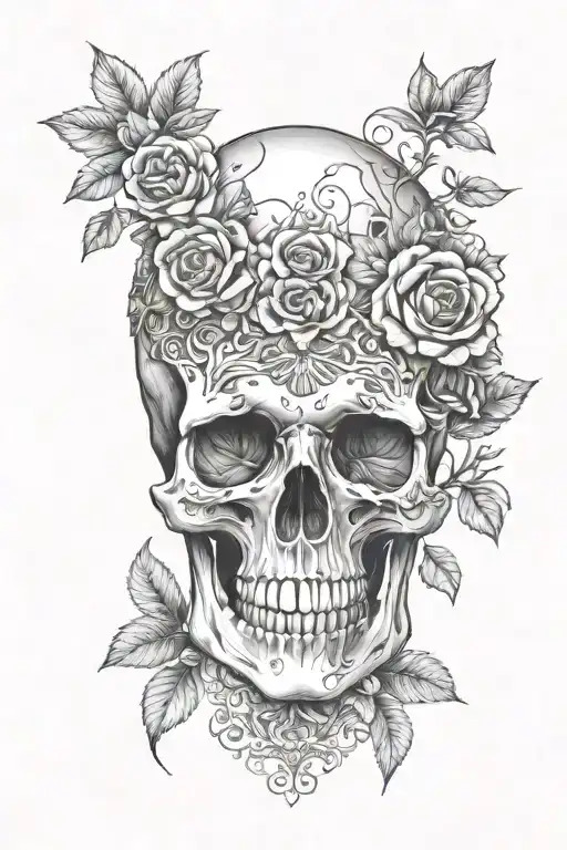 Skull With Flowers And Lace Forehead Jewelry Stamps