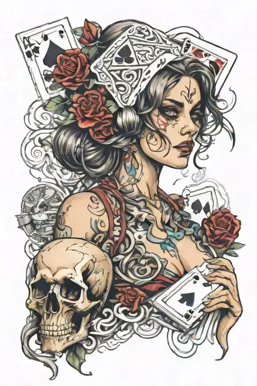Sexy Girl With Blackjack And Skull Made