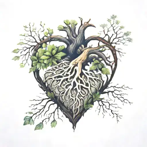 A Realistc Heart That Sprouts A Blazing Tree And It's Roots