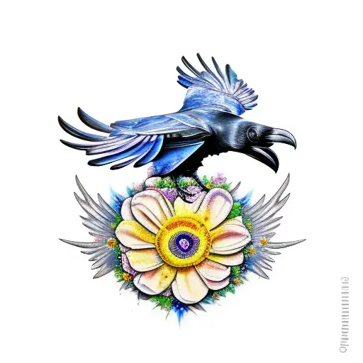 Raven With Flowers On Wings