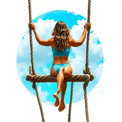 Woman In Outdoor Rope Swing Back View