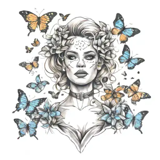 Create A Realistic Portrait Of Sally Surrounded By Flying Butterflies