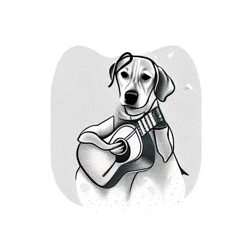 Girl Playing The Guitar With A Dog