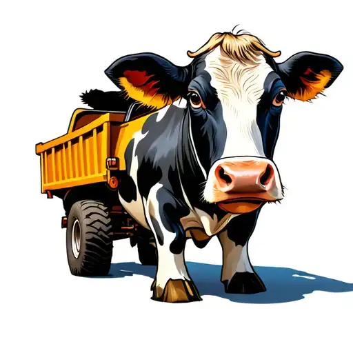 Cartoon Cow With A Dump Truck