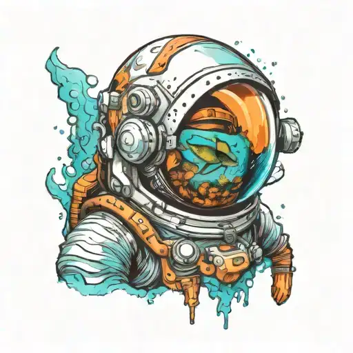 Astronaut Helmet Under The Sea