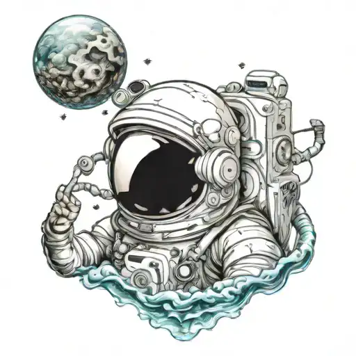 Astronaut Helmet In The Ocean Bottom