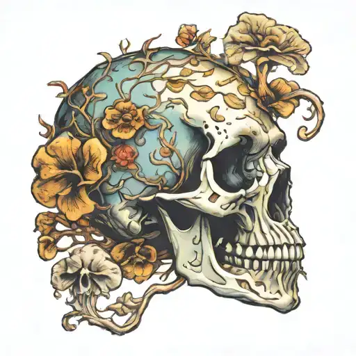 Skull With Fungi Growing