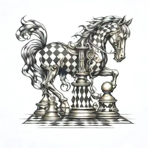 A Demonic Chess Horse On A 3D Chess Board Design