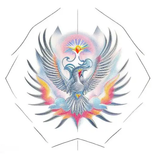 Italian Sleeve With A Phoenix And Old Romain Gods With Geometric Lines