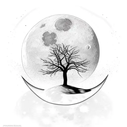 Design Of Moon With Tree