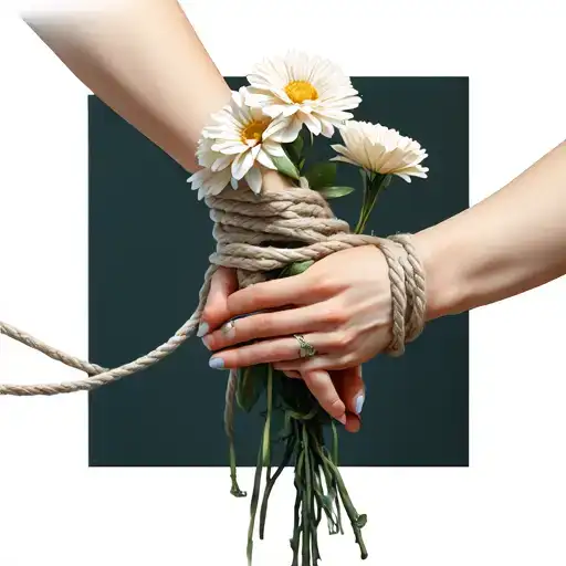 Female Hands Holding Flowers And Wrists Wrapped In Shibari Rope
