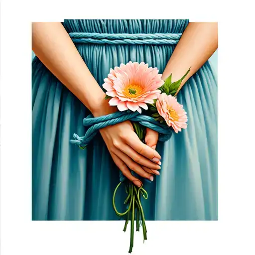 Female Hands Holding Flowers And Wrists Wrapped In Shibari Rope