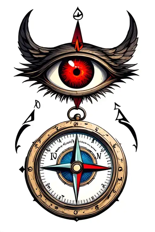 Compass With Clock With Red Draon Eye Of Horus