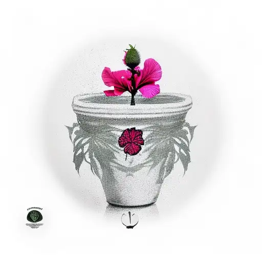 Ahimsa Back Tattoo With Plant Pot With Hibiscus Flower In
