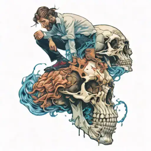 A Handsome Man Stepping On A Skull
