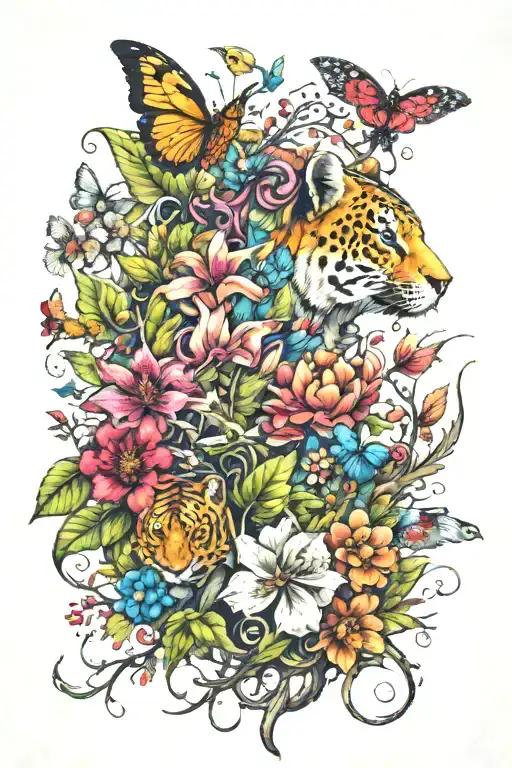 Nature Scene With Flowers And Animals Intertwined