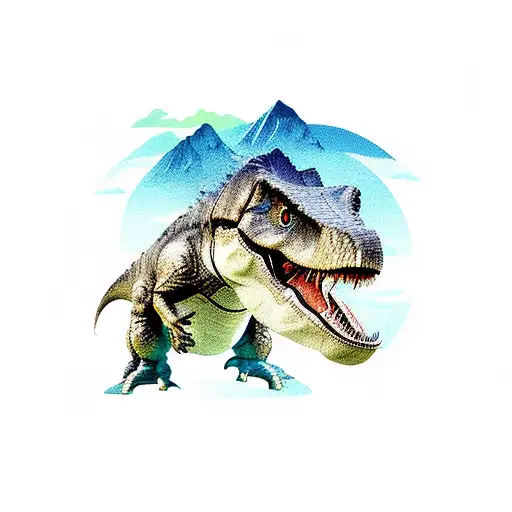 T-rex Stillouette With Mountain Landscape Inside