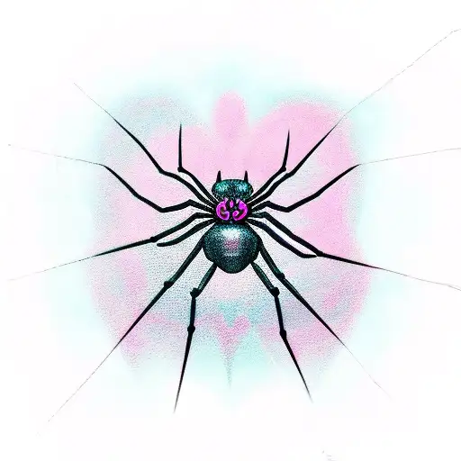 Spider Descending Fron A Heart Shaped Web All In Pink